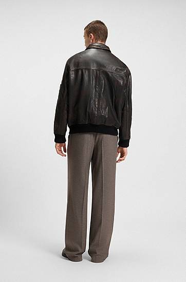 Jakke BOSS Regular-Fit Treated Leather Jacket Sort | 50541865, 1