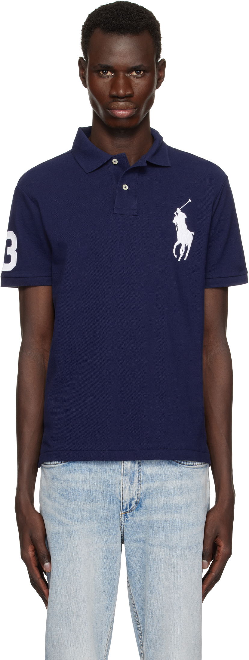 Polo skjorte Polo by Ralph Lauren Ralph Lauren Custom Slim Fit Big Pony Mesh Polo Mørkeblå | 710688969004