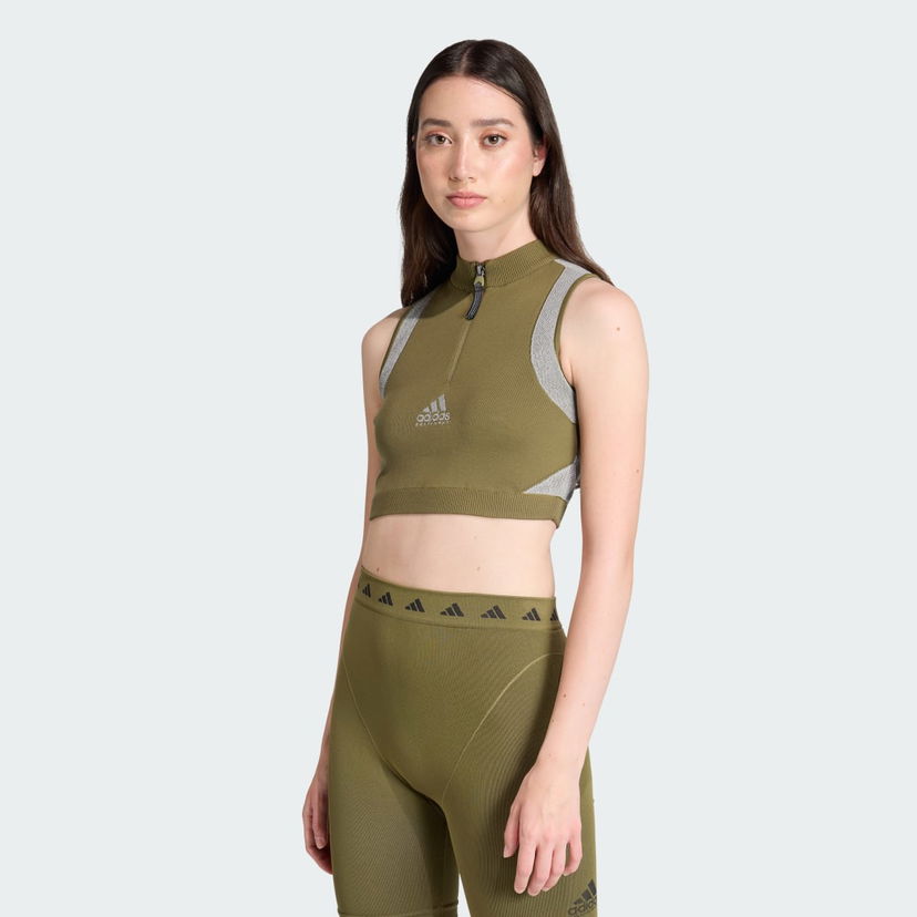 Crop top adidas Performance EQT BRA Quarter-Zip Sleeveless Crop Top Grøn | JX1596