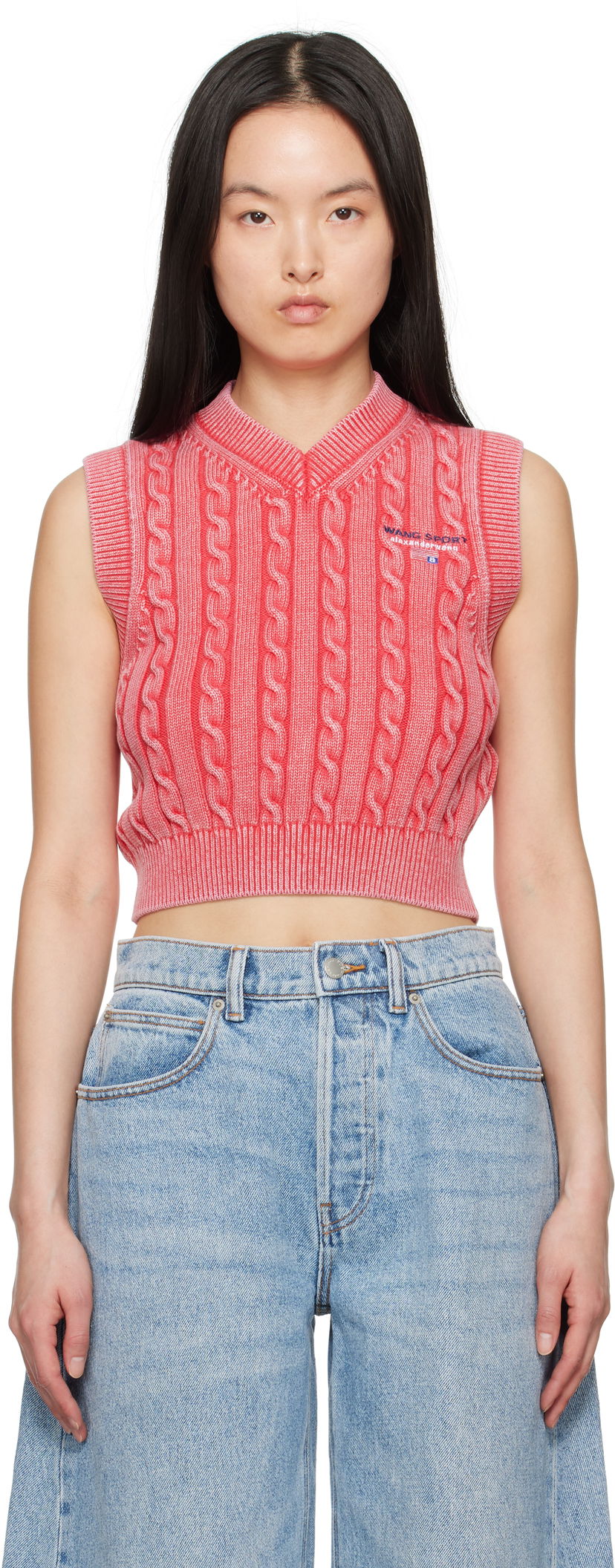 Sweater Alexander Wang Alexander Wang.t Organic Cotton Cable Knit Vest Rød | 4KC2251045