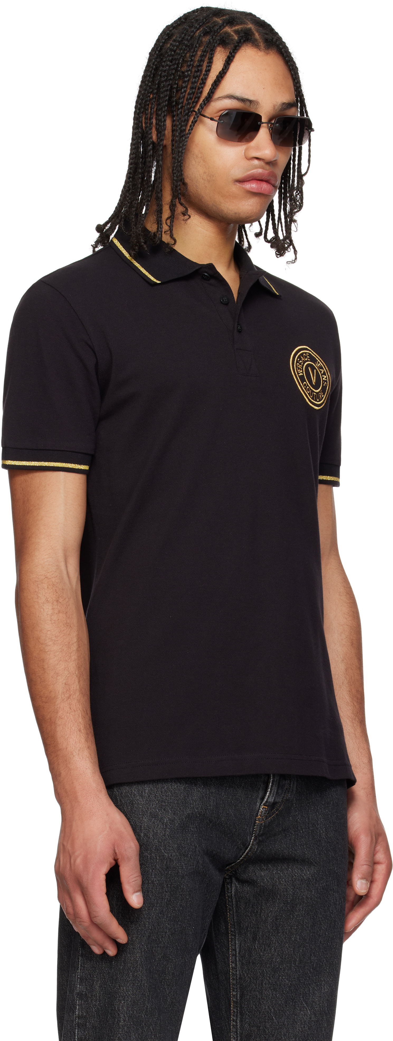 Polo skjorte Versace Versace Jeans Couture Logo Patch Polo Sort | E78GAGT00_ECJ01T, 1