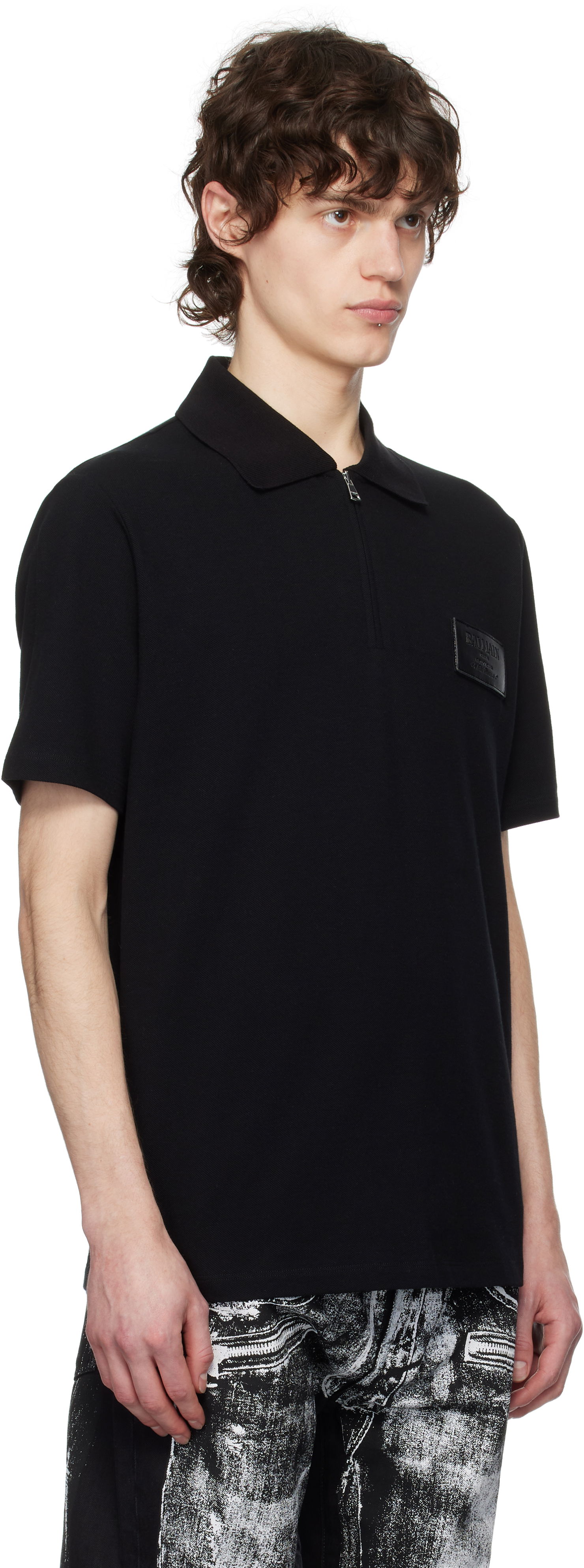 Polo skjorte Balmain Balmain Logo Patch Polo Sort | EH1GC027BC92, 1