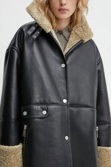 Frakker Nanushka LIESEL Black Leather Coat Sort | NW24FWOW38370, 5