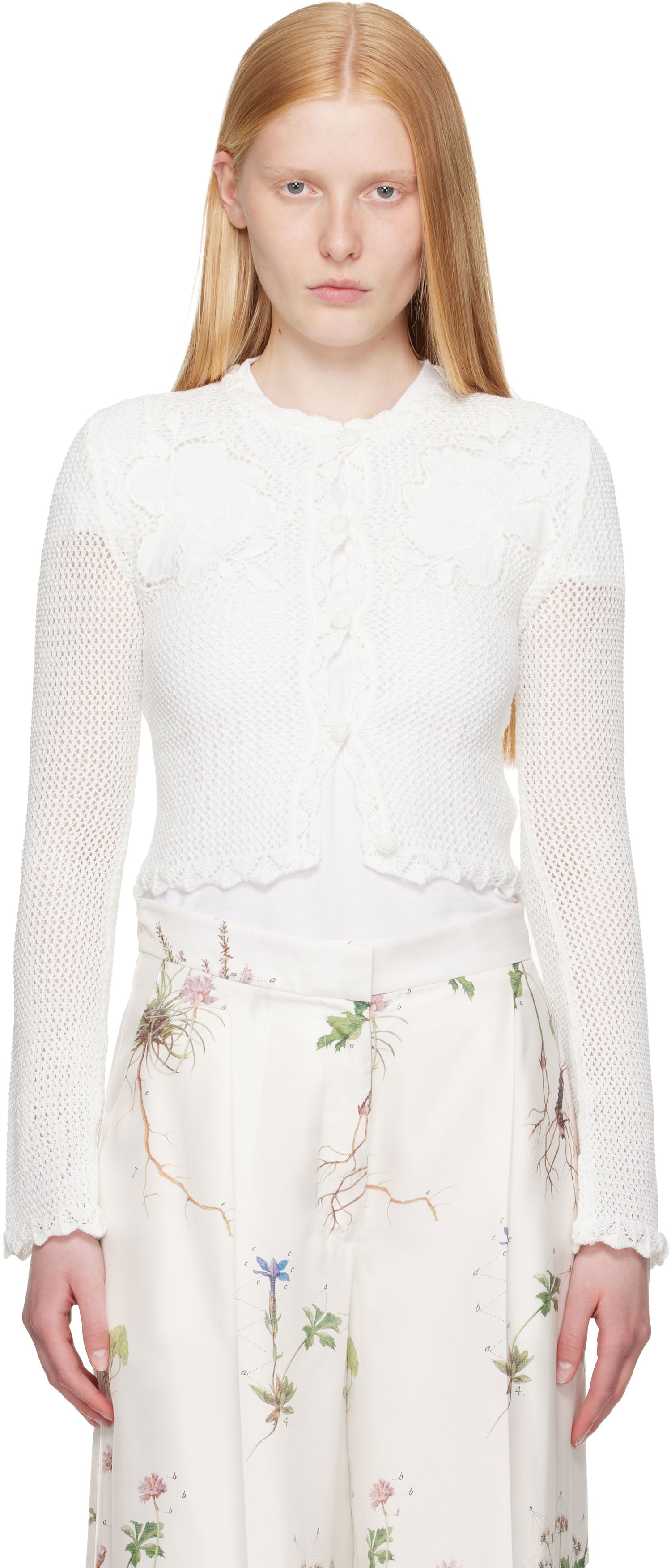 Sweater Erdem Erdem Long Sleeve Crochet Cardigan Hvid | VC25_KT11_IVOSCK, 0