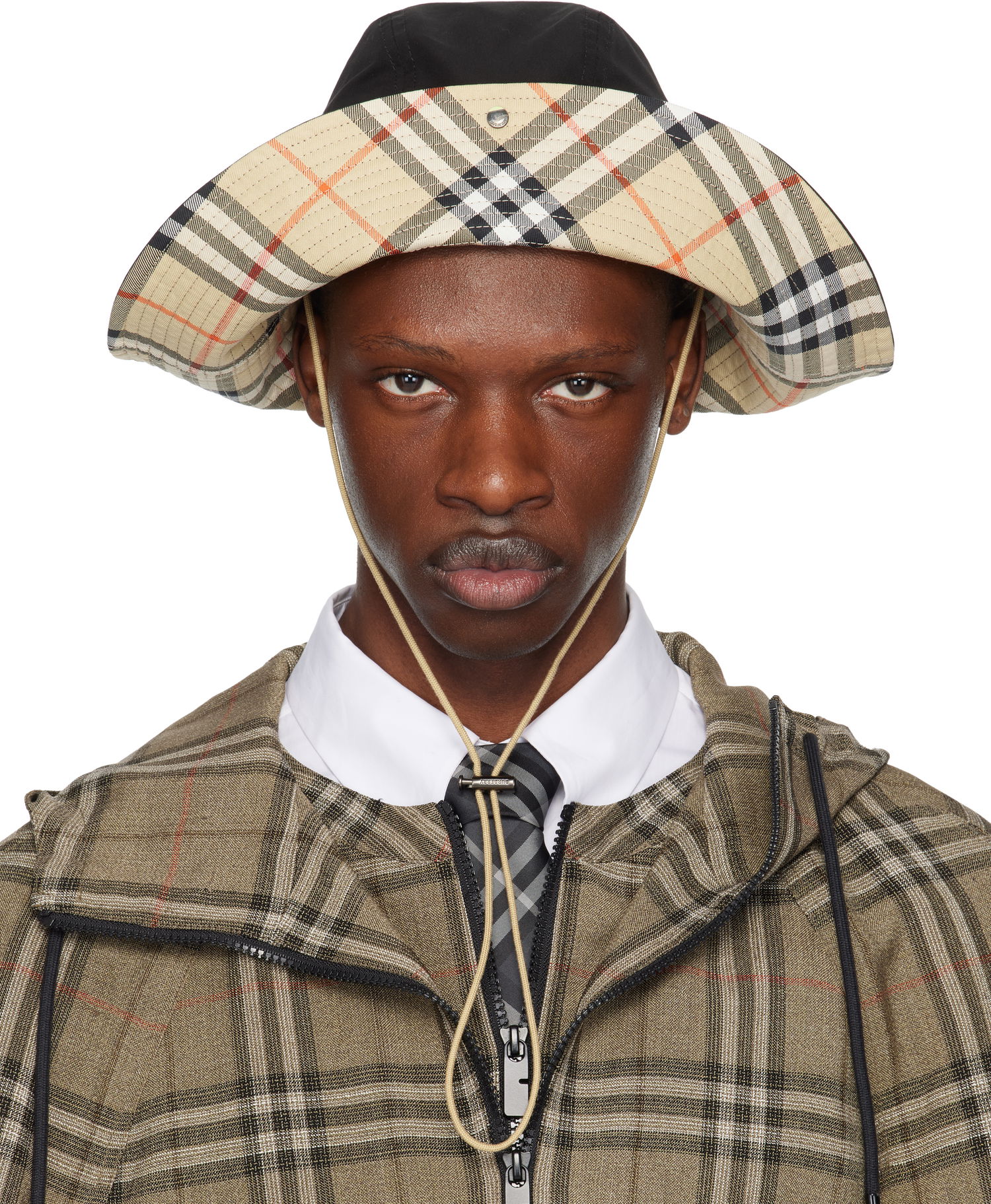 Hat Burberry Burberry Check Brim Gabardine Bucket Hat Beige | 8112364, 0