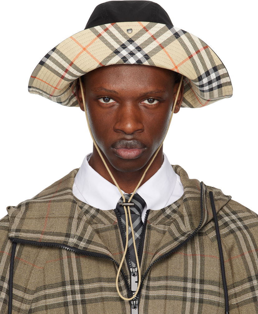Hat Burberry Burberry Check Brim Gabardine Bucket Hat Beige | 8112364