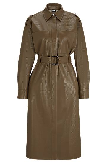 Kjole BOSS Perforated Faux Leather Belted Shirt Dress Grøn | 50505962, 0