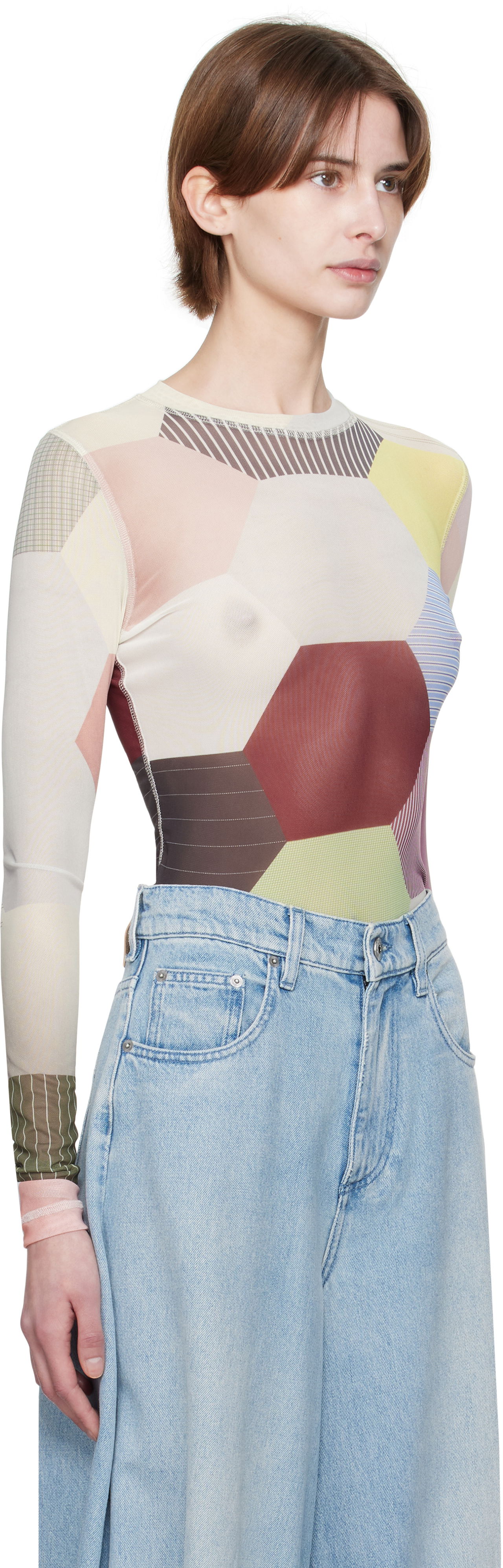 Krop JW Anderson JW Anderson Patchwork Print Sheer Long Sleeve T-Shirt Flerfarvet | JO0138-PG1722, 1