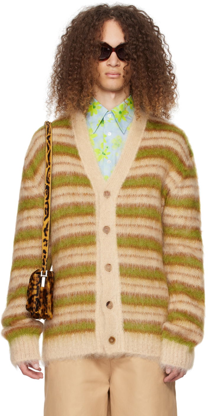 Sweater Marni Striped Cardigan Beige | CDMG0051Q0 UFU191