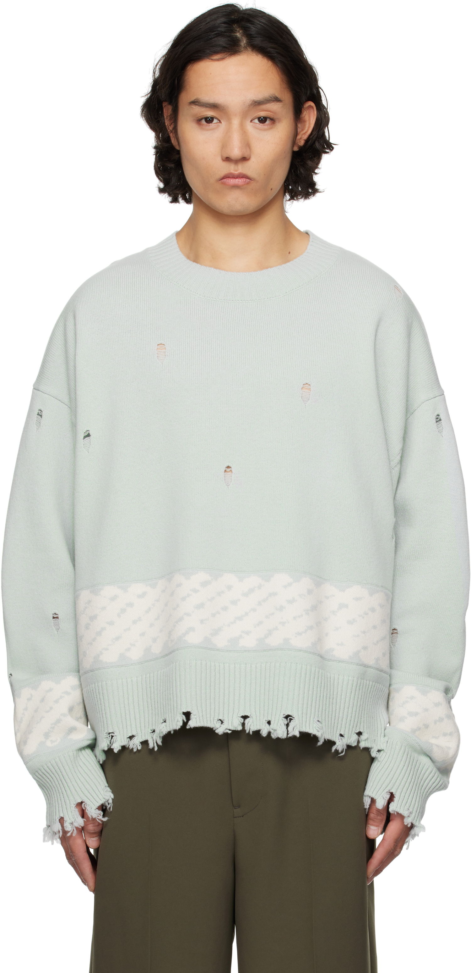 Sweater Feng Chen Wang Feng Chen Wang Ripped Jacquard Sweater Grøn | FUS19KT07, 0