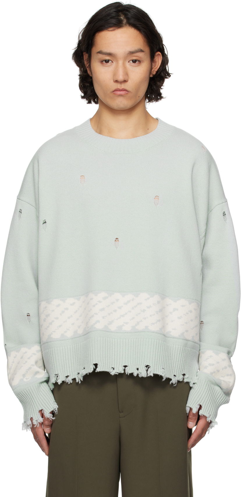 Sweater Feng Chen Wang Feng Chen Wang Ripped Jacquard Sweater Grøn | FUS19KT07
