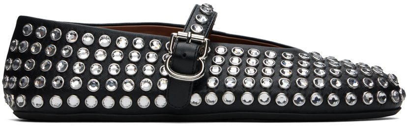 Tøj Alaïa ALAÏA Lambskin Ballerina Flats with Strass Sort | AA3A029CK116