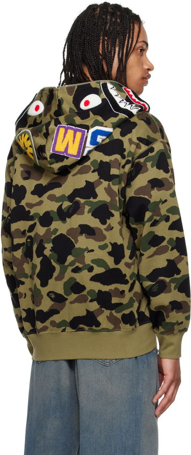 Sweatshirt BAPE A Bathing Ape 1st Camo Jacquard Shark Full Zip Hoodie Grøn | 001ZPL301304M, 2