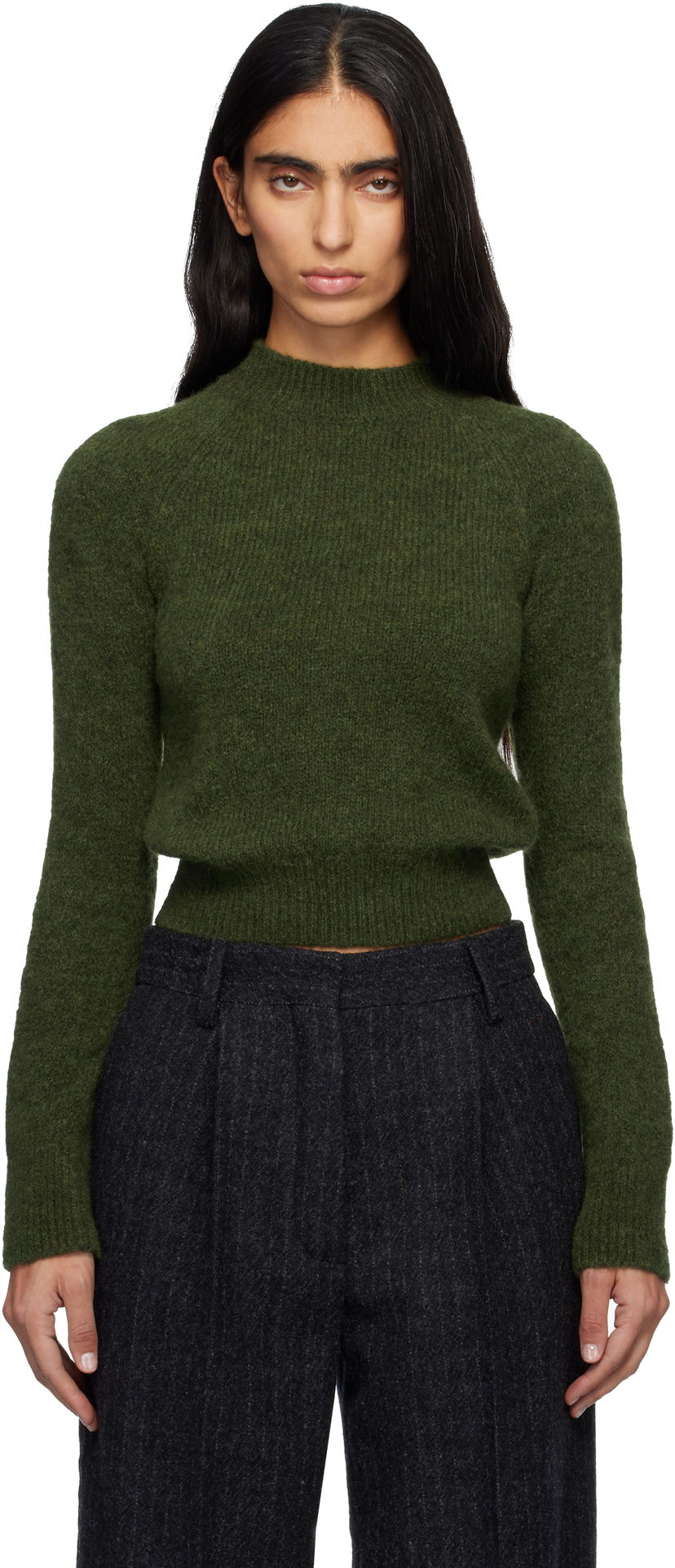 Sweater Dries Van Noten Dries Van Noten Fitted Mock Neck Knit Sweater Grøn | 252-011225-2709