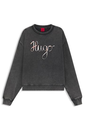 Sweatshirt BOSS HUGO Cotton-terry Sweatshirt with Cursive Logo Grå | 50545198