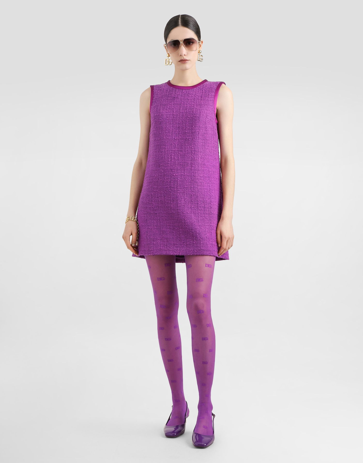 Kjole Dolce & Gabbana Dolce & Gabbana Rachel Tweed Sleeveless Mini Dress Lilla | F6TLKTFMTACF0571, 1