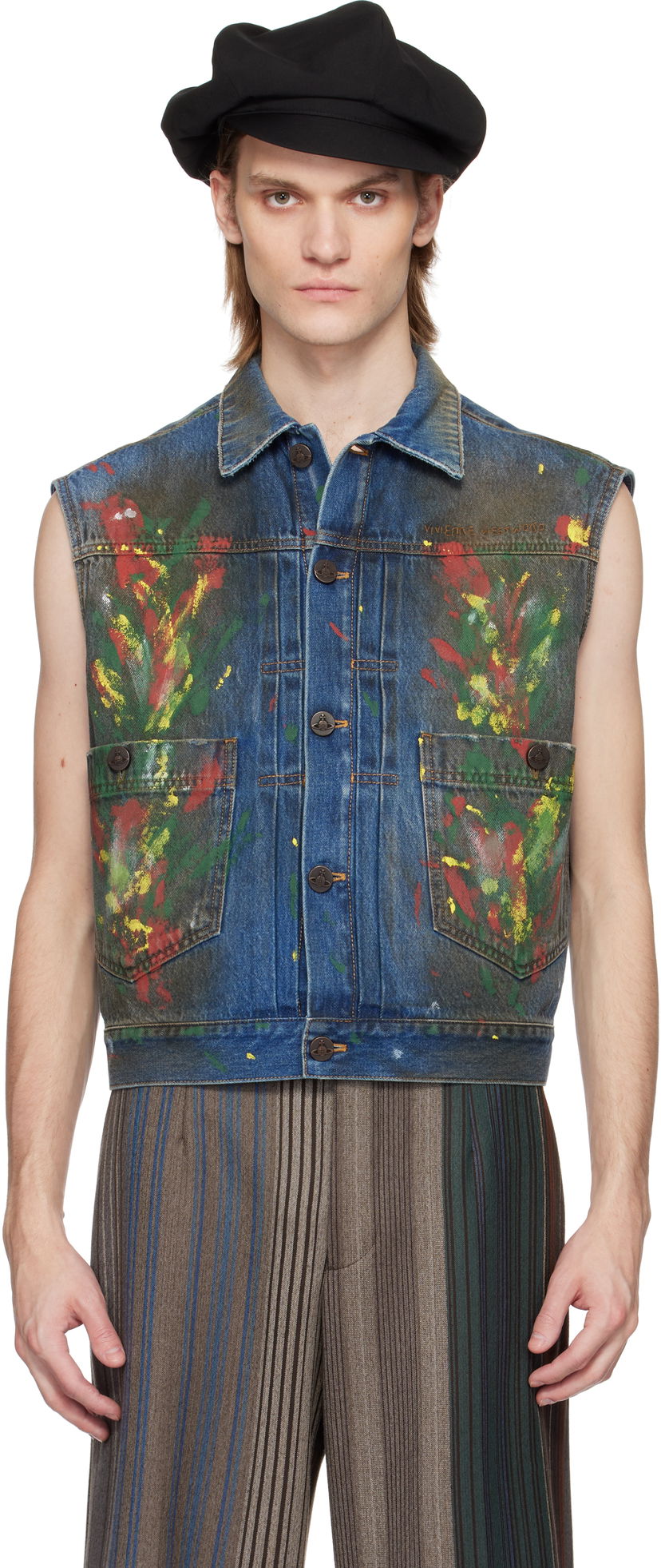 Vest Vivienne Westwood Vivienne Westwood Marlene Painted Denim Vest Blå | 3901000I-W0161-