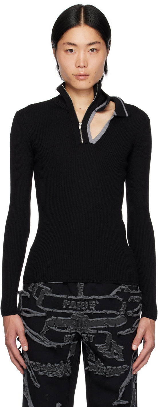 Sweater Y/PROJECT Double Collar Fitted Sweater Sort | MPULL93-S25