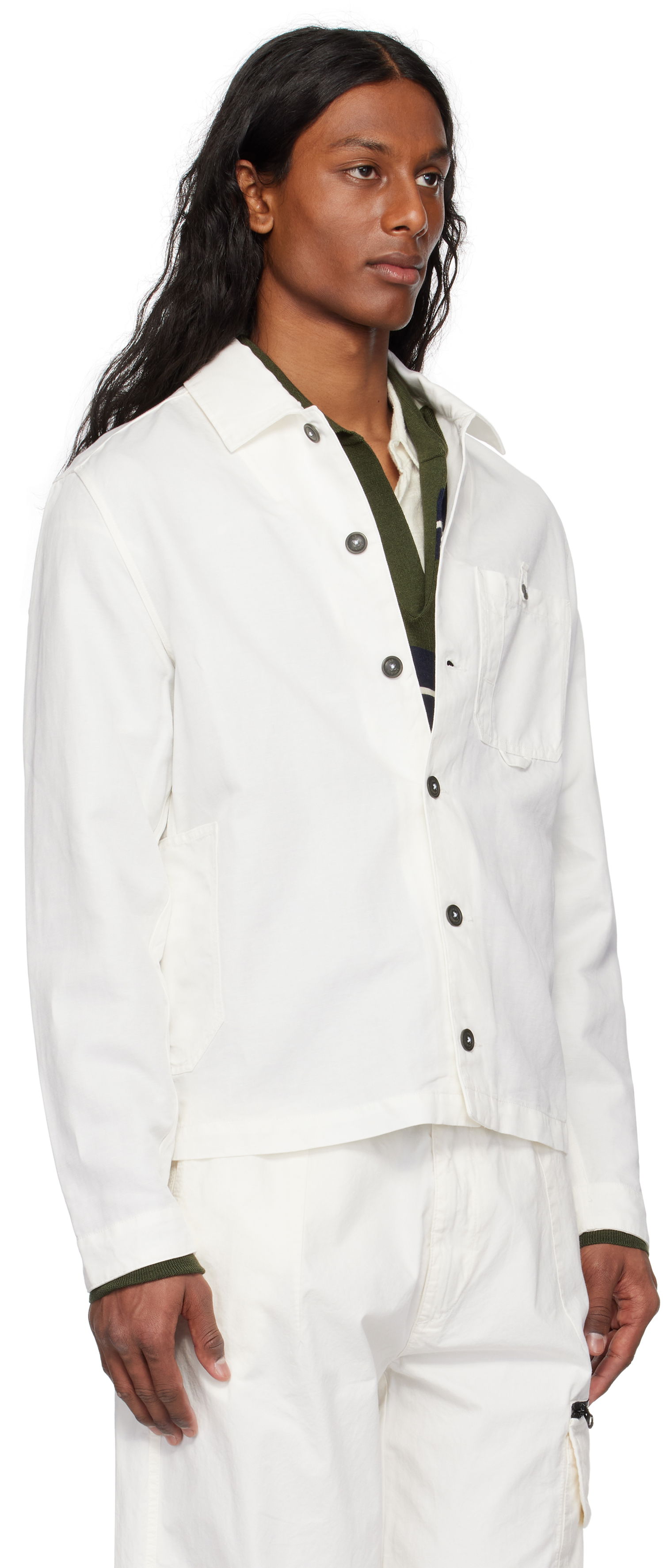Skjorte C.P. Company C.P. Company Lens Cotton Linen Overshirt Hvid | 18CMOS102A-006273G, 1