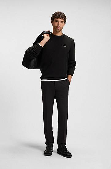 Sweater BOSS Cotton long-sleeved sweater with contrast details Sort | 50541940, 1