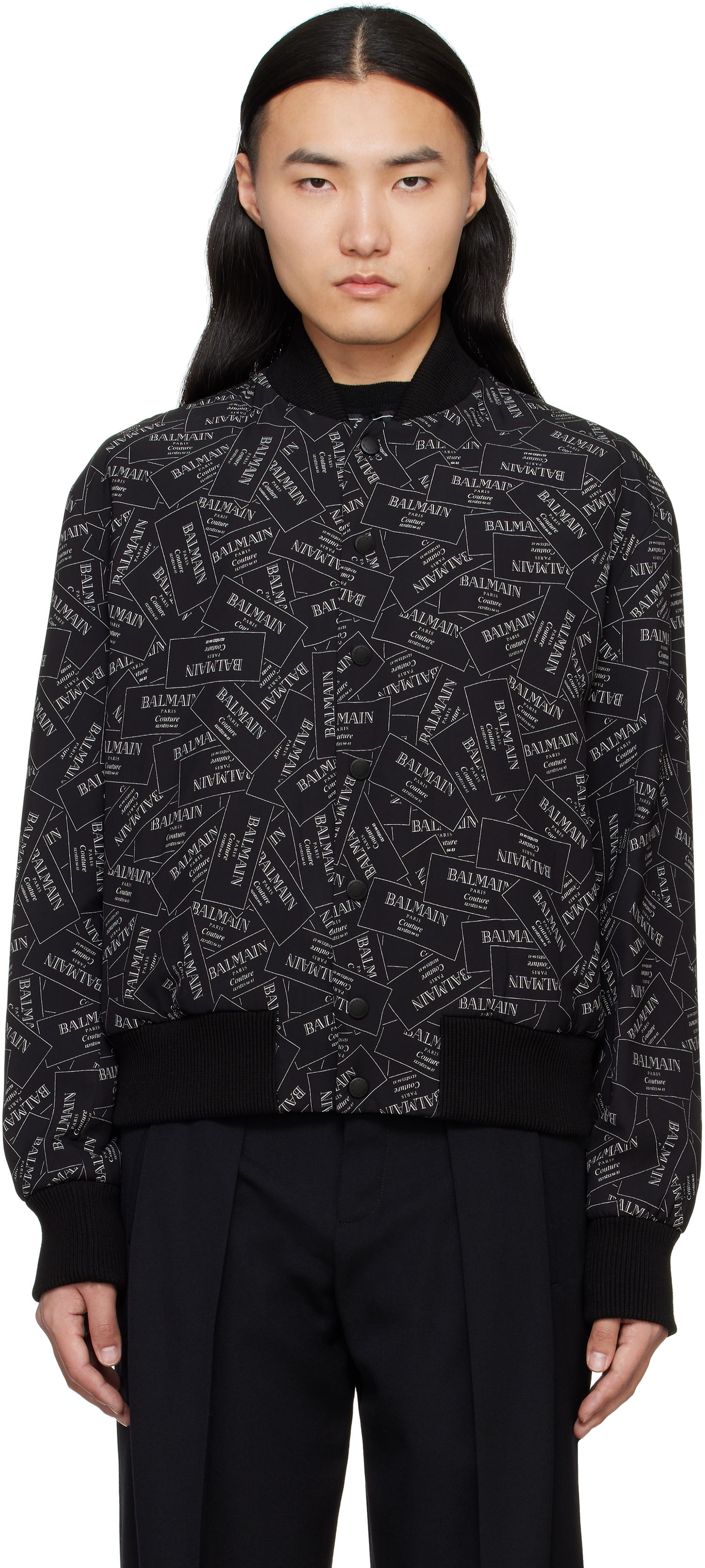 Bomberjakke Balmain Balmain Printed Label Bomber Jacket Sort | EH1TF955VH56, 0