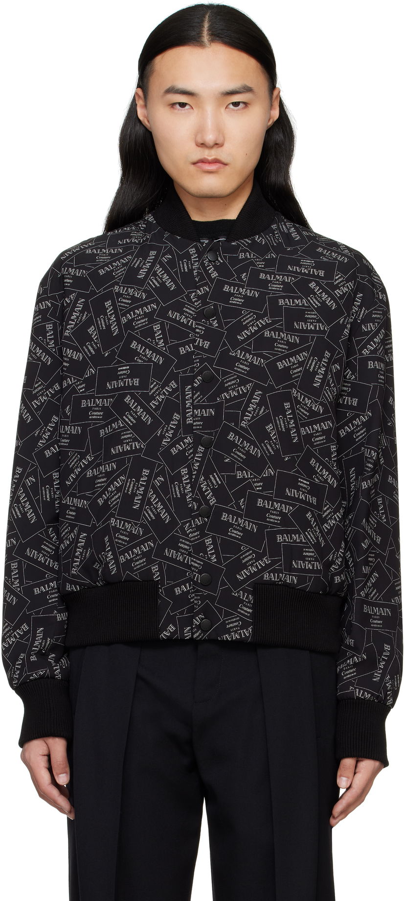 Bomberjakke Balmain Balmain Printed Label Bomber Jacket Sort | EH1TF955VH56