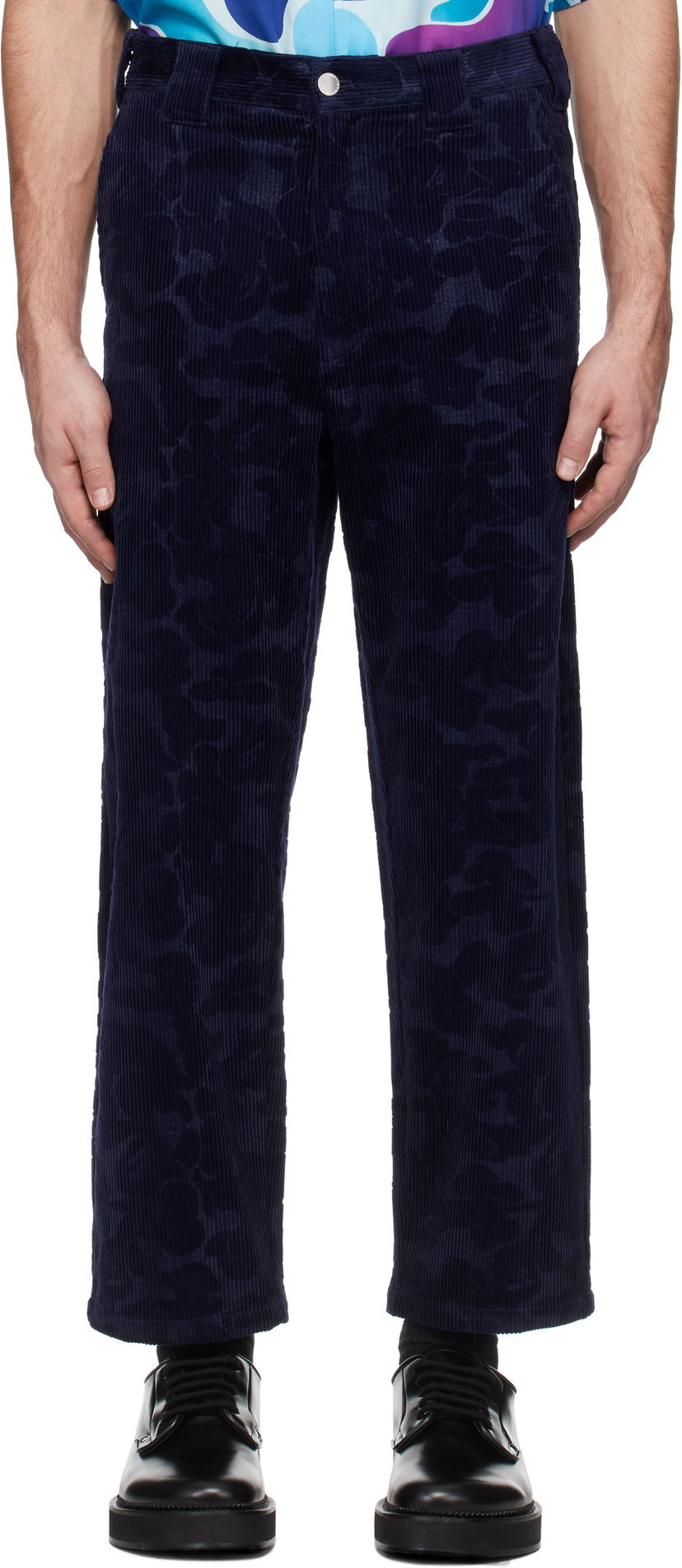 Bukser BAPE A Bathing Ape Solid Camo Debossed Corduroy Trousers Mørkeblå | 001PTK801315M
