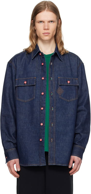 Skjorte Casablanca Casablanca Logo Embroidery Denim Shirt Blå | MPF25-SH-189-01, 0