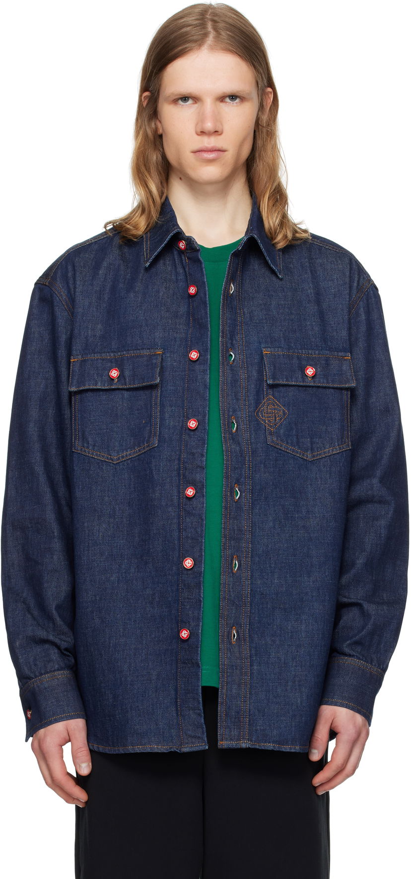 Skjorte Casablanca Casablanca Logo Embroidery Denim Shirt Blå | MPF25-SH-189-01