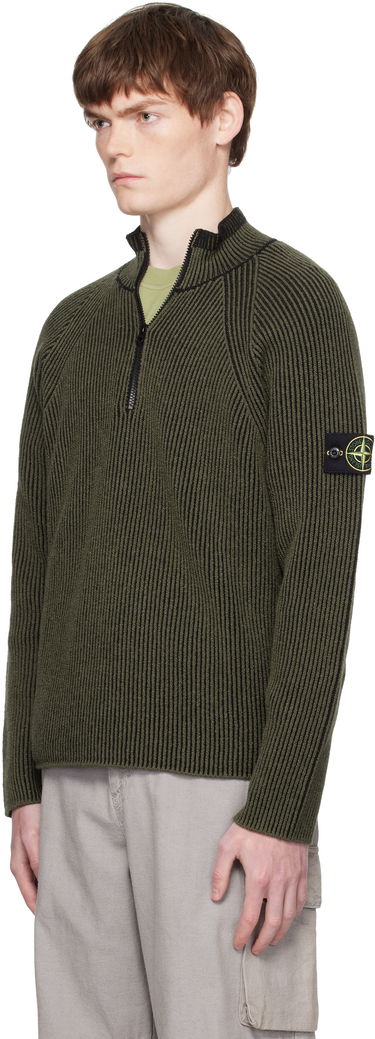 Sweater Stone Island Stone Island Full Rib RWS Wool Quarter-Zip Sweatshirt Grøn | K2S15 5100024 S00L7, 3