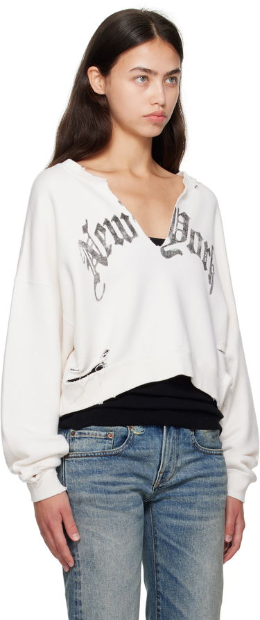 Sweatshirt R13 R13 Cropped Front Slit 'New York' Sweatshirt Hvid | R13WK251-K099B, 1