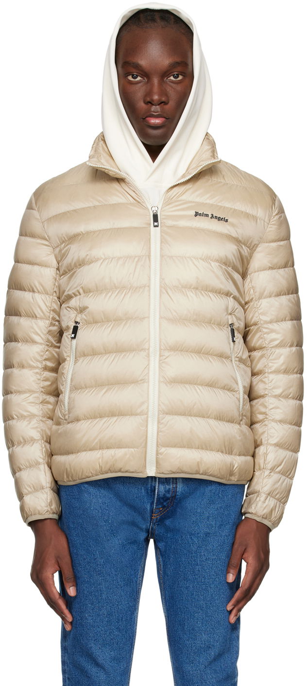 Puffer jakke Palm Angels Embroidered Logo Down Jacket Beige | PMED045S24FAB0016110