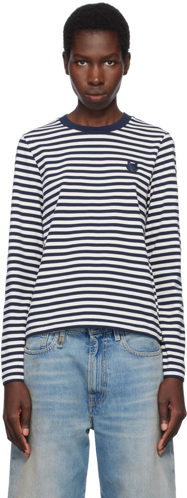 T-shirt MAISON KITSUNÉ Maison Kitsuné Fox Head Patch Striped T-Shirt Mørkeblå | OW00111KA0026, 0