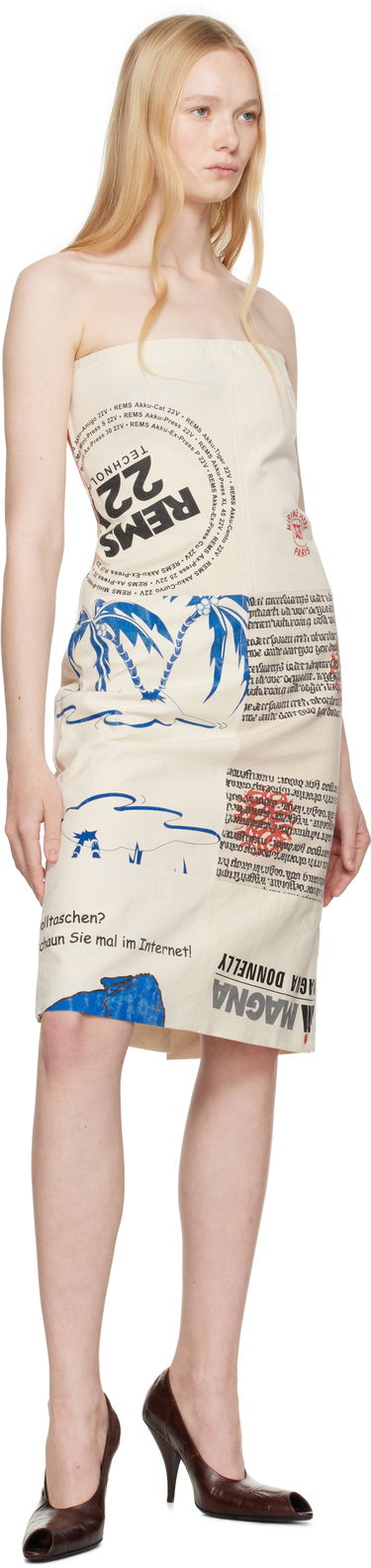 Kjole Marine Serre Marine Serre Regenerated Tote Bags Bustier Midi Dress Beige | WDR358A UWOV0009, 3