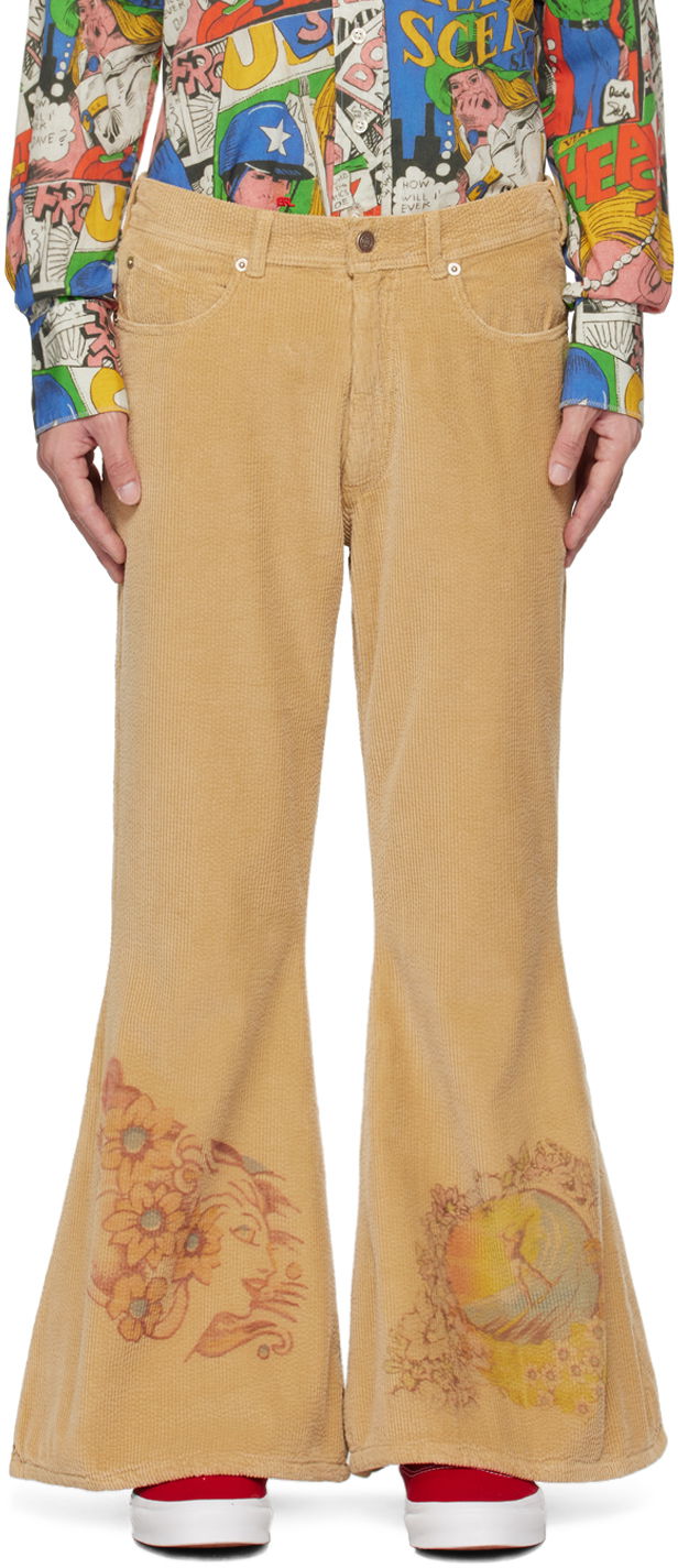 Jeans ERL Flared Printed Trousers Beige | ERL06P005