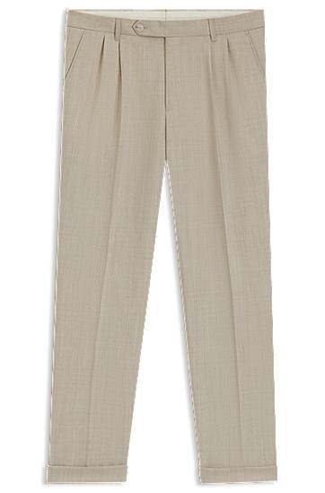Bukser BOSS Men's Tapered Fit Micro-Patterned Virgin Wool Trousers Beige | 50545822