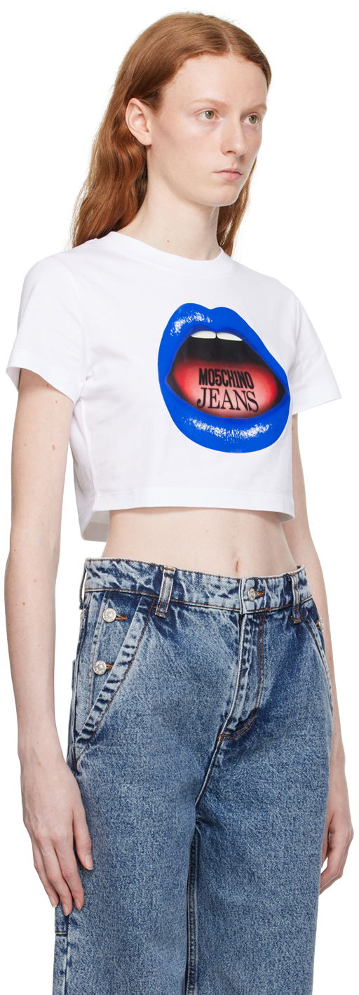 Crop top Moschino Moschino Jeans Graphic Crop T-Shirt Hvid | 1208 8262, 1