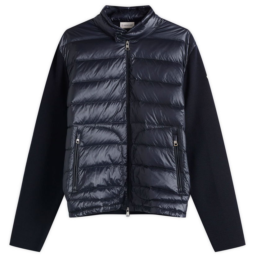 Puffer jakke Moncler Men's Extrafine Wool Cardigan Hybrid Jacket, Size Large Mørkeblå | 9B000-16-M1131-776