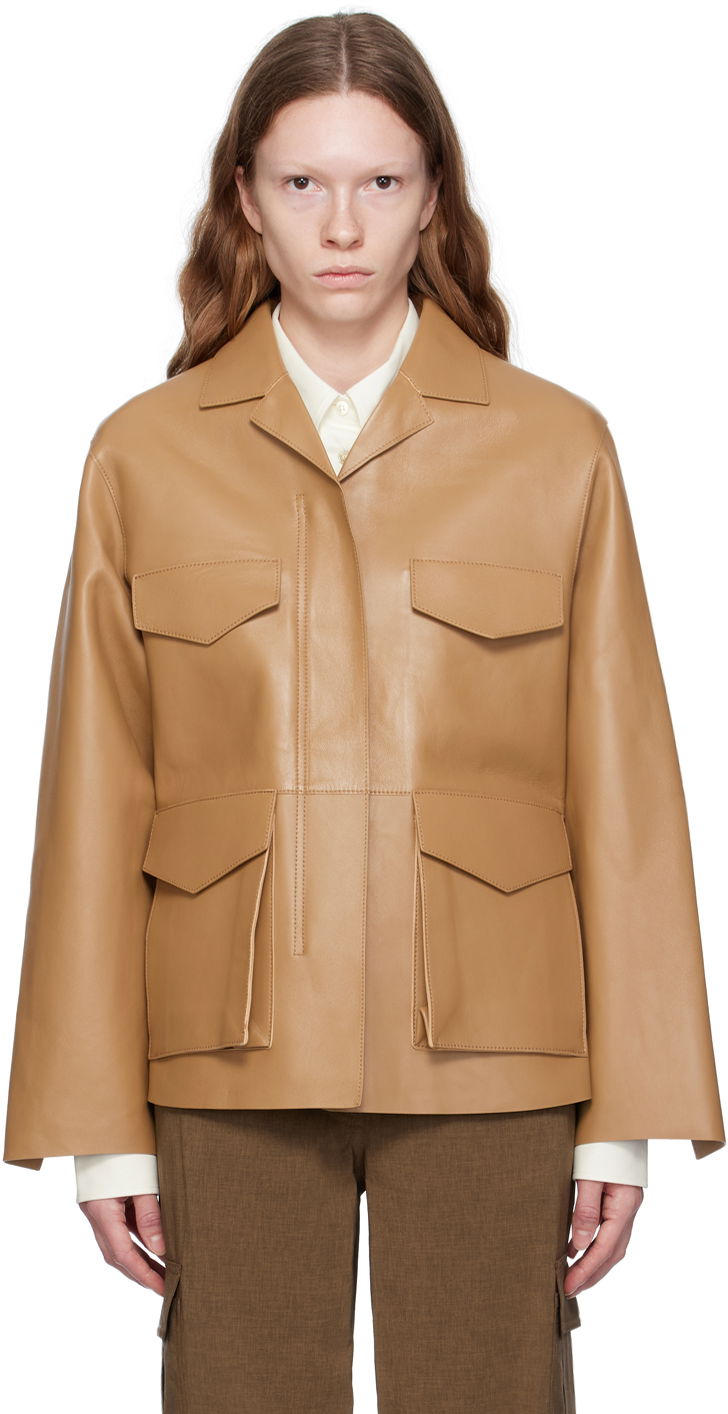 Jakke TOTEME Army Leather Jacket Beige | 233-108-737