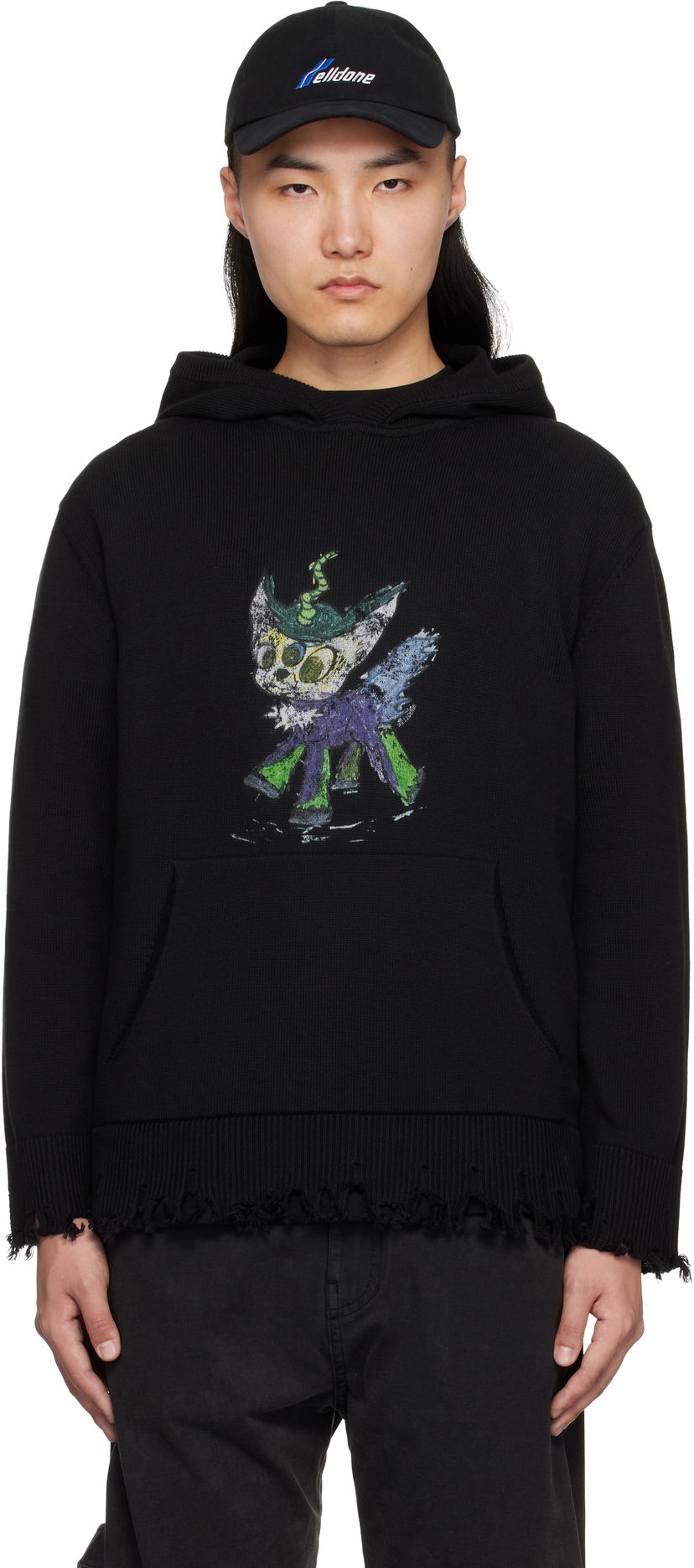 Sweatshirt We11done We11done Grunge Monster Pony Knit Hoodie Sort | WD-KT0-25-659-U-BK