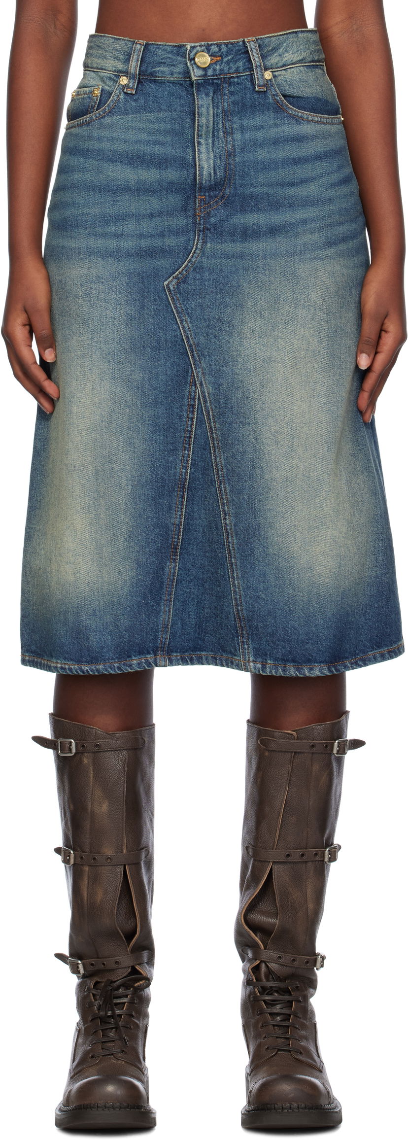 Nederdel GANNI Heavy Washed Denim Midi Skirt Blå | J1561