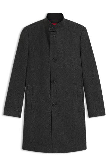 Frakker BOSS Regular-Fit Stand-Collar Wool-Blend Twill Coat Grå | 50546553