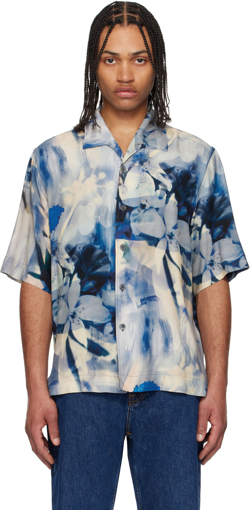 Skjorte Paul Smith Paul Smith Oversized Painted Photograph Viscose Shirt Blå | M1R-426Z-P02653