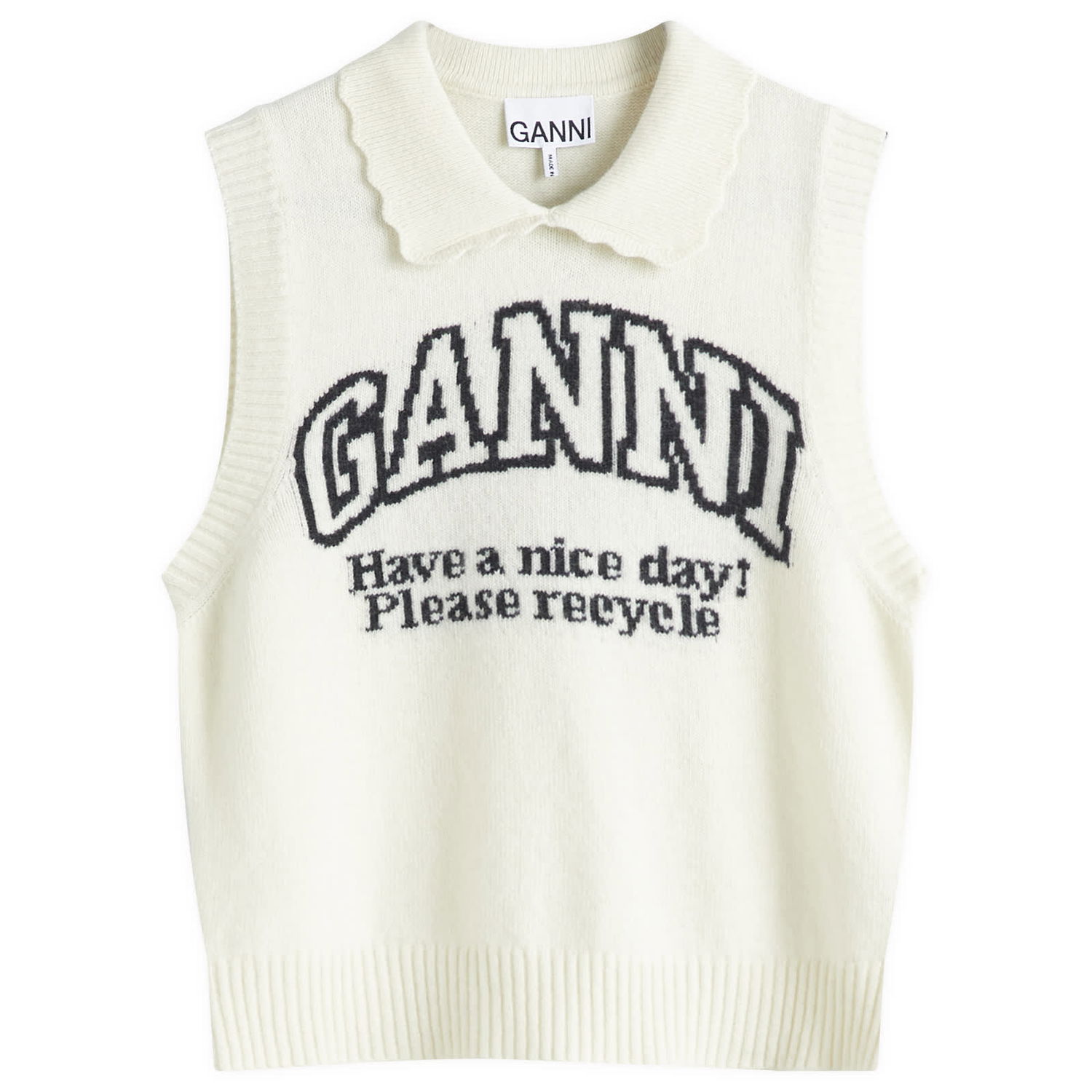 Sweater GANNI GANNI Graphic Wool Mix Collar Vest Hvid | K2463-135, 1