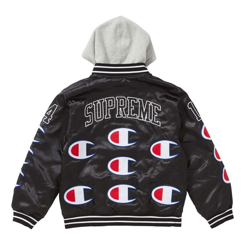 Bomberjakke Supreme Champion Hooded Satin Varsity Jacket Sort | SUP-FW18-553
