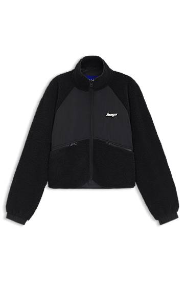 Jakke BOSS Contrast-Panel Teddy Jacket Sort | 50545637