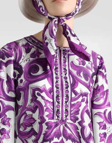 Kjole Dolce & Gabbana Dolce & Gabbana Majolica-Print Twill Tunic Dress Lilla | F61A2THI1TKIP3TN, 3