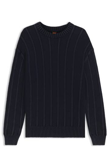 Sweater BOSS Ribbed and Ricecorn Knit Sweater Mørkeblå | 50543690