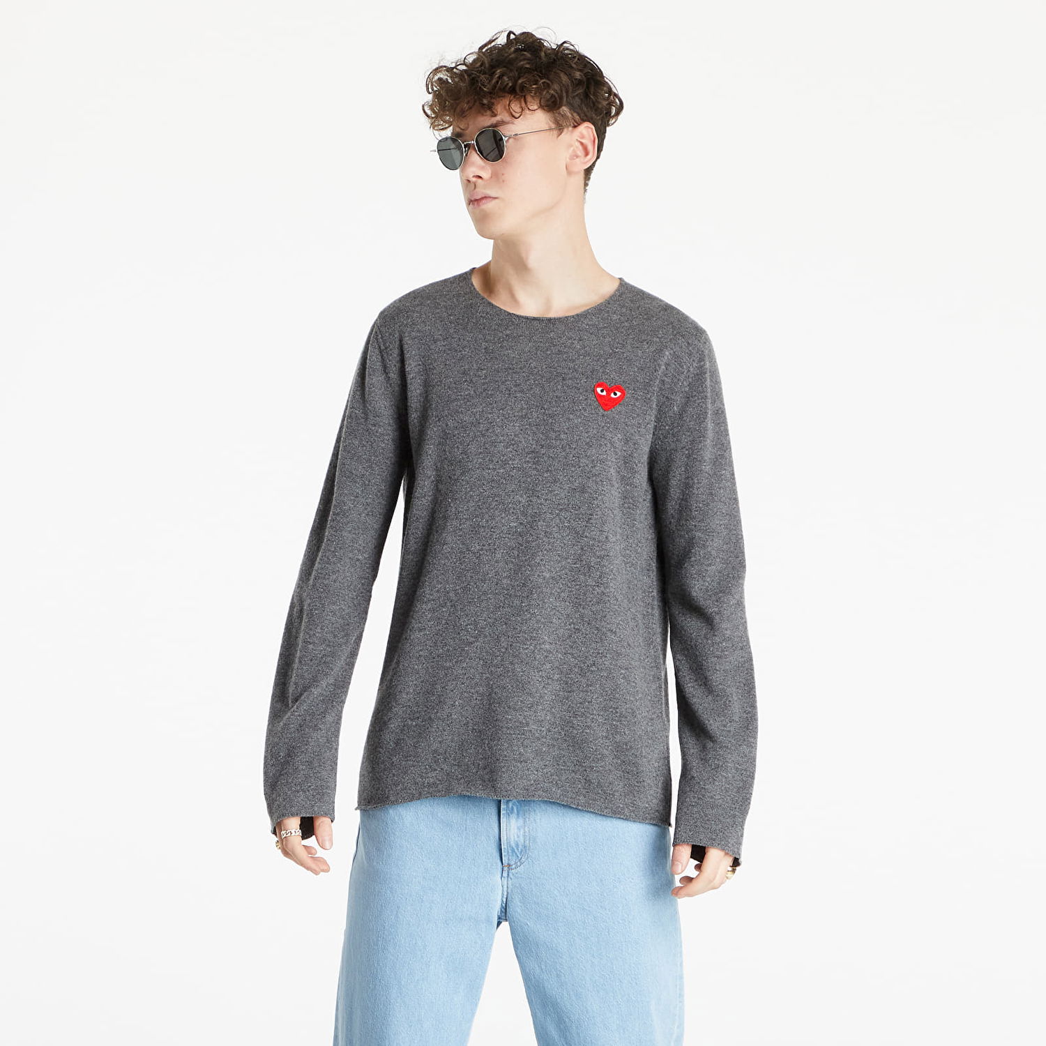 Sweater Comme des Garçons PLAY Red Heart Crewneck Jumper Grå | AZN068 Mid Grey, 1