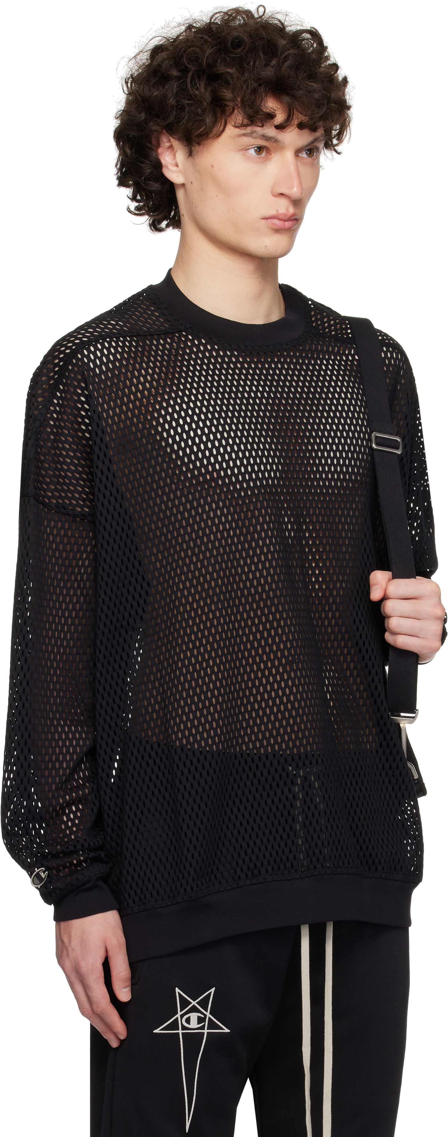 Sweatshirt Rick Owens Rick Owens Champion Edition Jumbo Mesh Sweatshirt Sort | CM01E1670 CHONET MESH, 1